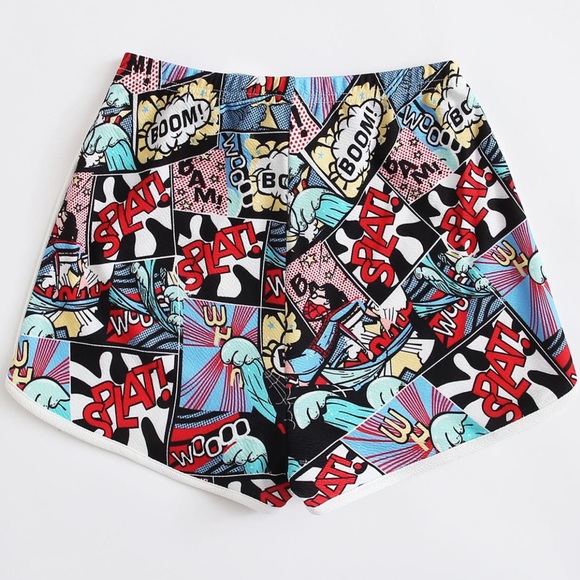 Pop Art Comic Graphic Tie Front Dolphin Shorts - Picture 3 of 7